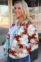 Fiery Red Western Aztec Buttoned Zipper Pockets Fleece Jacket - $25.20