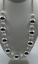 Jewelry Necklace Silver White Colored Acrylic and Metal Beads Cable Chain 23&quot; - £7.59 GBP