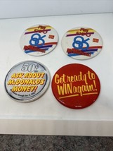 Lot of 4 Vintage McMillions Money McDonald&#39;s Badge Pinbacks Pins - $19.79