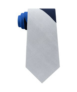 TOMMY HILFIGER Blue Navy Blue Silver Gray Tri-Color Panel Silk Tie - £19.95 GBP