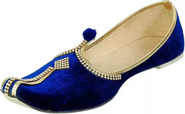 Mens Punjabi Jutti Mojari ethnic Wedding Flat Shoes US size 8-12 Velvet Blue - £25.65 GBP