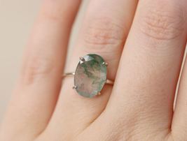 Natural Moss Agate Ring Handmade 925 Sterling Silver Ring Engagement Silver Ring - £47.08 GBP