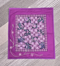 Handmade Doll Teddybear Patchwork Quilt Purple Florals w Embroidery Wall... - $18.32