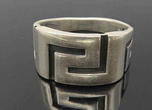 Primary image for 925 Sterling Silver - Greek Key Design Polished Tapered Band Ring Sz 9 - RG11252