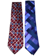Lot Of 2 Alfani Men&#39;s Silk Neck Ties Italy Red Blue Geometric - $16.41 CAD