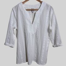 Nic and Zoe Angled Lace Split Neck Top, White, Women&#39;s Size Medium - $12.99