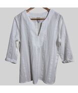 Nic and Zoe Angled Lace Split Neck Top, White, Women&#39;s Size Medium - $238.99 MXN