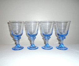 Libbey Sirrus Blue Glass 7" Water Wine Glasses Drinking Goblets Set of Four - $29.70