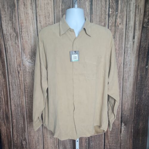 Primary image for NWT Van Heusen Button Up Collared Dress Shirt ~ Sz L ~ Tan ~ Long Sleeve
