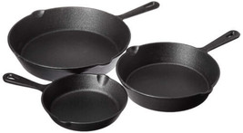 HEA Set of 3 Pre Seasoned Cast Iron Skillets with Even Distribution and Heat Ret - $120.59