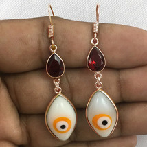925 Sterling Silver Shiv Eye &amp; Ruby Gold / Rose Gold Plated Earrings Gift - £19.13 GBP+