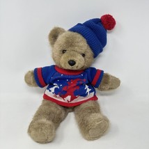 Russ Berrie Plush Teddy Bear Blizzard Red Blue Sweater Hat Vintage 15 Inch - £30.95 GBP
