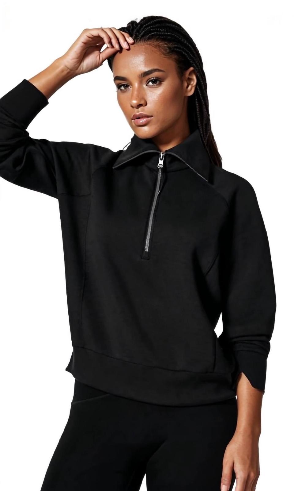 Spanx airessential half zip sweater in Very Black