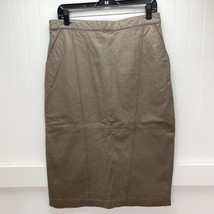 Vintage Arlando Leather Midi Skirt Womens 16 (31&quot;Waist) Taupe Brown Line... - £27.17 GBP
