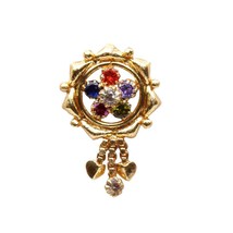 Indian Style Clear Multicolor Dangle Gold Plated Nose Stud CZ Push Pin 18g - £11.36 GBP