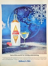 Gilbey&#39;s Gin World Globe Snowflake Art Decor America-1963 Vintage Print Ad - $10.55