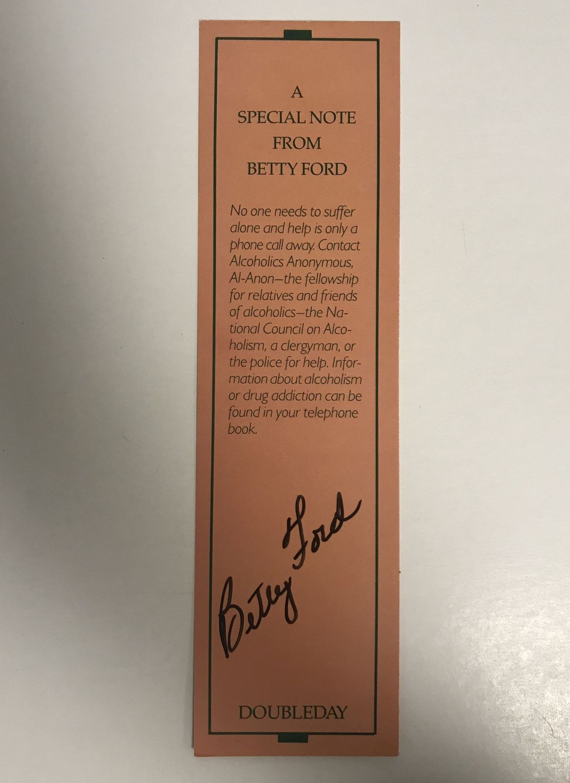 Betty Ford (d. 2011) Signed Autographed &quot;A Glad Awakening&quot; Bookmark - $20.00