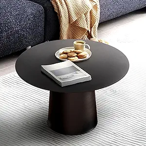 W24 In. Small Black Round Coffee Table Contemporary Coffee Table Metal Single Ci - £433.48 GBP