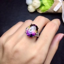 WEAINY Natural Amethyst Lady Ring S925 Sterling Silver Fashion Ring, 12 * 16mm M - £39.34 GBP