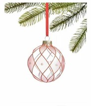 Holiday Lane Ballet Glass Ball w/Pink Pattern and Imitation Pearl  Ornament - £8.67 GBP
