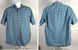 Duluth Trading Fish Print Button Front Shirt Mens Large Tall Cotton Blue - $26.68