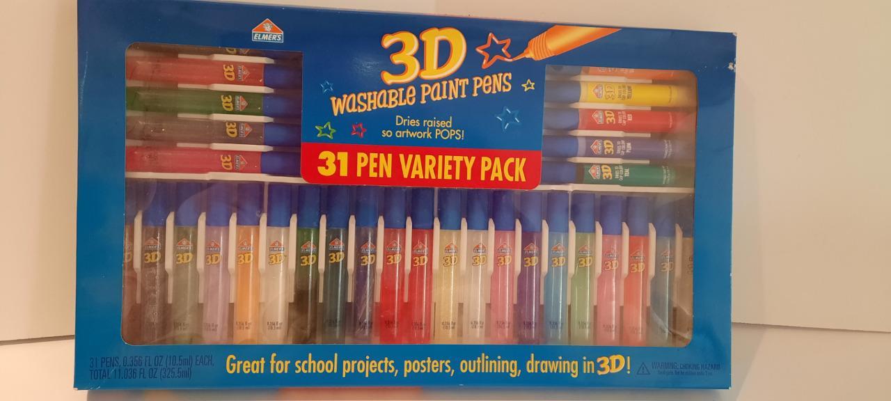 Elmer's 3D WASHABLE PAINT PENS 31 Pen Variey Pack Craft Markers & Pens