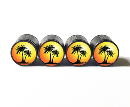Palm Trees (Style 2) Tire Valve Caps - Black Aluminum - Set of Four - £12.50 GBP