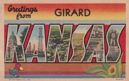 Girard Kansas KS Greetings From Large Letter Postcard B35 - £2.38 GBP
