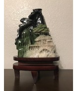 Beautiful Tall Dushan Jade Crystal Carved Sculpture Scene on Wooden Base... - $416.79 CAD