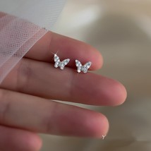 925 Silver Needle Shiny Zircon Butterfly Earring Sweet Student Jewelry Accessori - $13.14