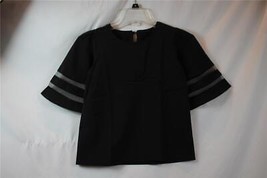 NIP Amazon Black Dress Shirt Mesh Striped Short Sleeve One Button Back S... - $18.99