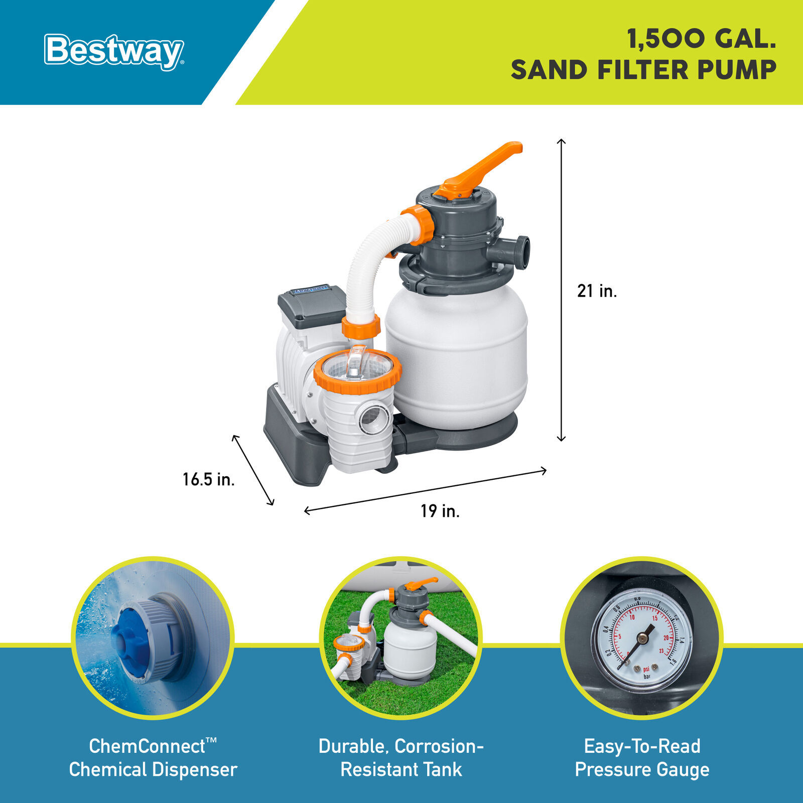 Bestway 58498E Flowclear 1500 Gallon Sand Filter Pump for Above Ground