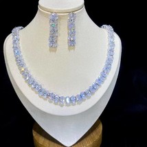 Luxury Bridal Jewelry Round CZ Crystal Necklace and Earring Set, Suitable For We - £58.80 GBP