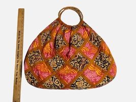 Vintage Large Handmade Vegan Bag Tote Pink Red Quilted 100% Cotton 24x17" image 3