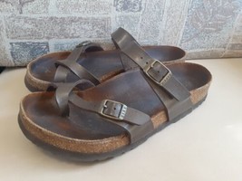 Women’s Birkenstock Mayari Brown Birko-flor Toe Loop Sandals 7 7.5 EU 38... - $21.77