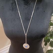 Womens Fashion Blue Glass Stone Semi Precious Silver Chain Pendant Necklace - £21.90 GBP