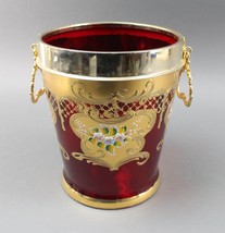 Tre Fuochi Italian Venetian Murano Glass Ruby Red 24K Gold Floral Ice Bu... - $499.99