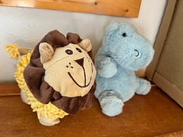 Lot of Manhattan Toys Light Blue Plush Hippo Hippopatomus &amp; Yellow Lion Stuffed - £8.89 GBP