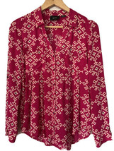 Anthropologie MAEVE Pintucked Shirt Blouse Top S pink graphic vneck collar l/s - £31.28 GBP