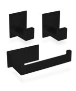 ECENCE Bathroom Set Black 1 Toilet Roll Holder + 2 Towel Hooks No Drilling - $114.43 MXN