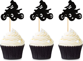 UNIMALL Pack of 24Pcs Happy Birthday ATV Cupcake Topper, Black Flash Mot... - $12.85