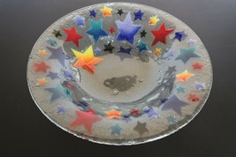 Peggy Karr art glass serving bowl centerpiece fused glass stars pattern - £119.89 GBP