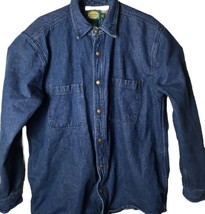Cabela&#39;s Men M Blue Denim Plaid Lining Snap Button Heavy Jean Jacket  - £29.12 GBP