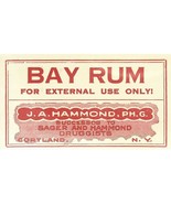 1 Vintage Pharmacy Label BAY RUM J.A. Hammond, PH.G. Druggist Cortland N... - $590.02 MXN