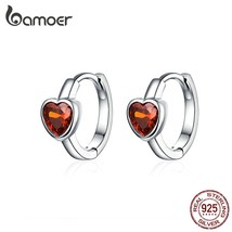 BAMOER Authentic 925 Silver Heart Cubic Zircon Hoop Earrings for Women Mini Ear  - £17.00 GBP