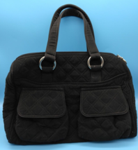 Vera Bradley Solid Black Cargo Satchel Bag Purse Quilted 2 Outer Pocket ... - $27.92