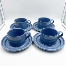 Set of 4 Dansk Stoneware Blue Speckled Earthstone Mugs &amp; Saucer Set Japan - £31.31 GBP