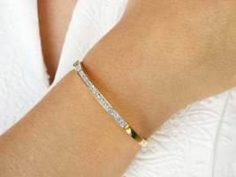 4.50Ct Princess Cut Simulated  Diamond Channel Bracelet925 Silver Gold Plated - £124.63 GBP