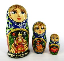 Matryoshka Nesting Dolls 3.9&quot; 3 Pc., Scarlet Flower Fairy Tale Hand Russian 981 - £24.49 GBP