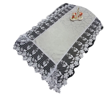 Grey Runner, Cotton Runner, Guipure White Lace, Vintage Style Doily 26x64&#39;&#39; - £55.45 GBP